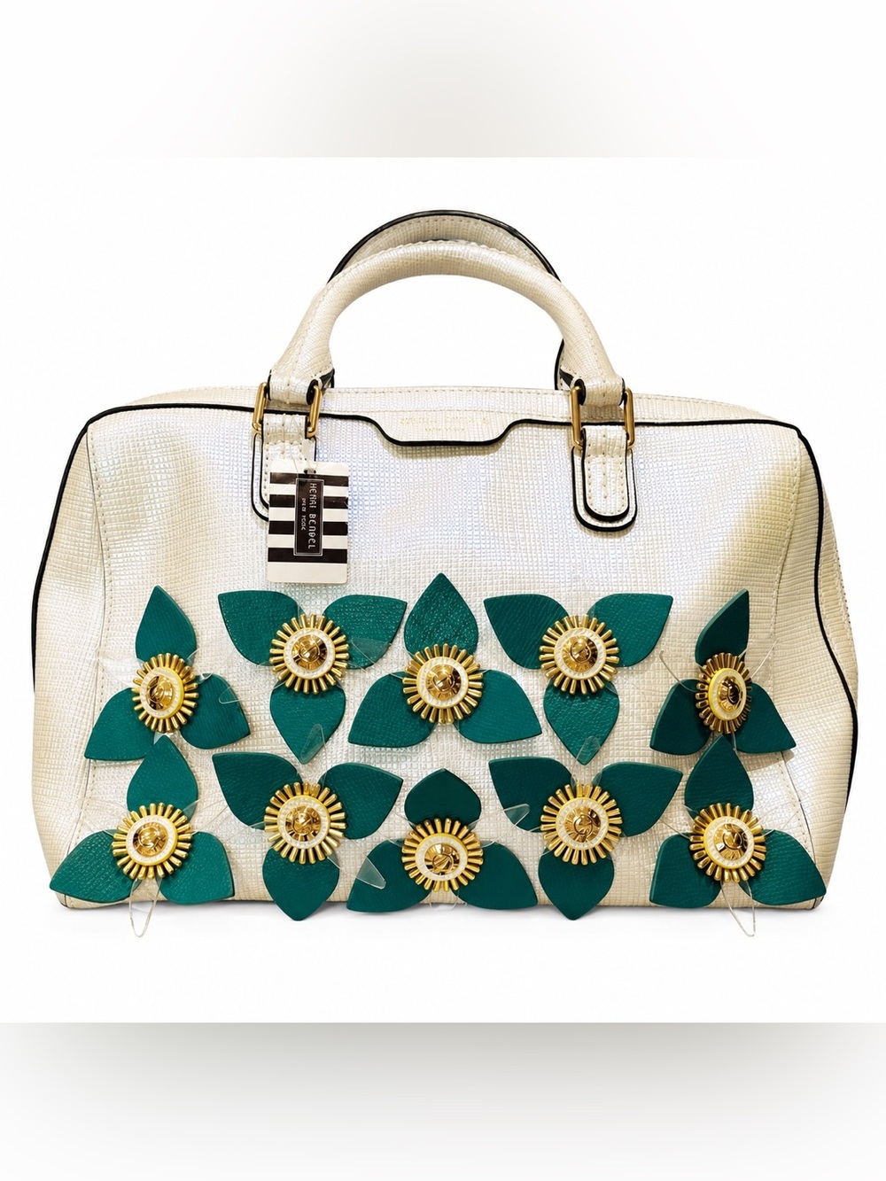 henri bendel West 57th Satchel Iridescent with Green Flowers NWT